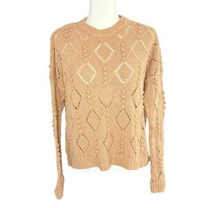 Loft Textured Knit Sweater Women's M | Beige | Open Weave High Low | EUC